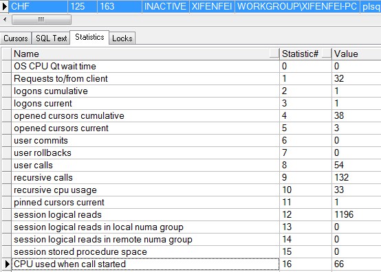 通过plsql dev中的session选项看用户统计信息